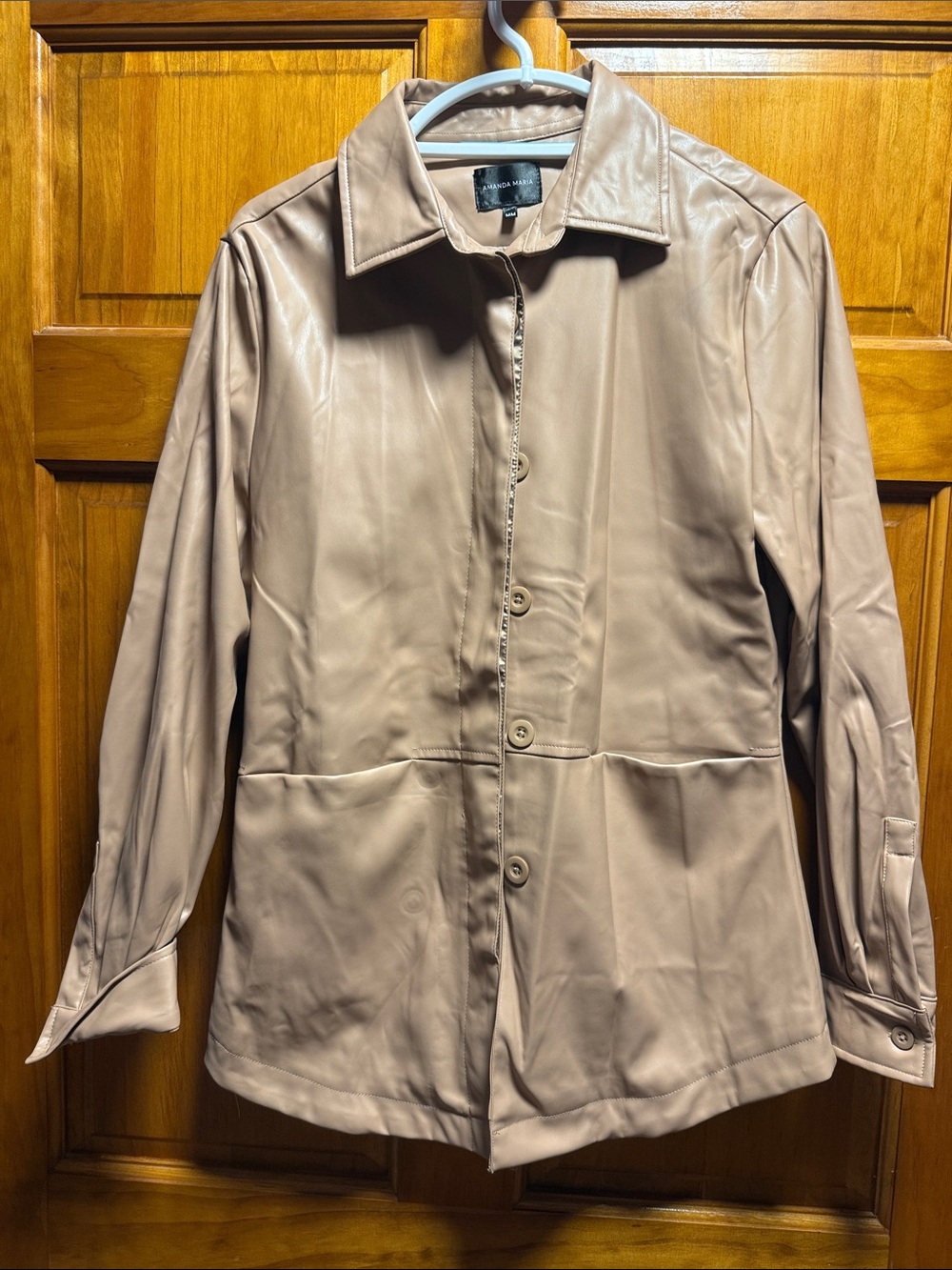 Soft Tan Vegan Leather Button-Front Jacket